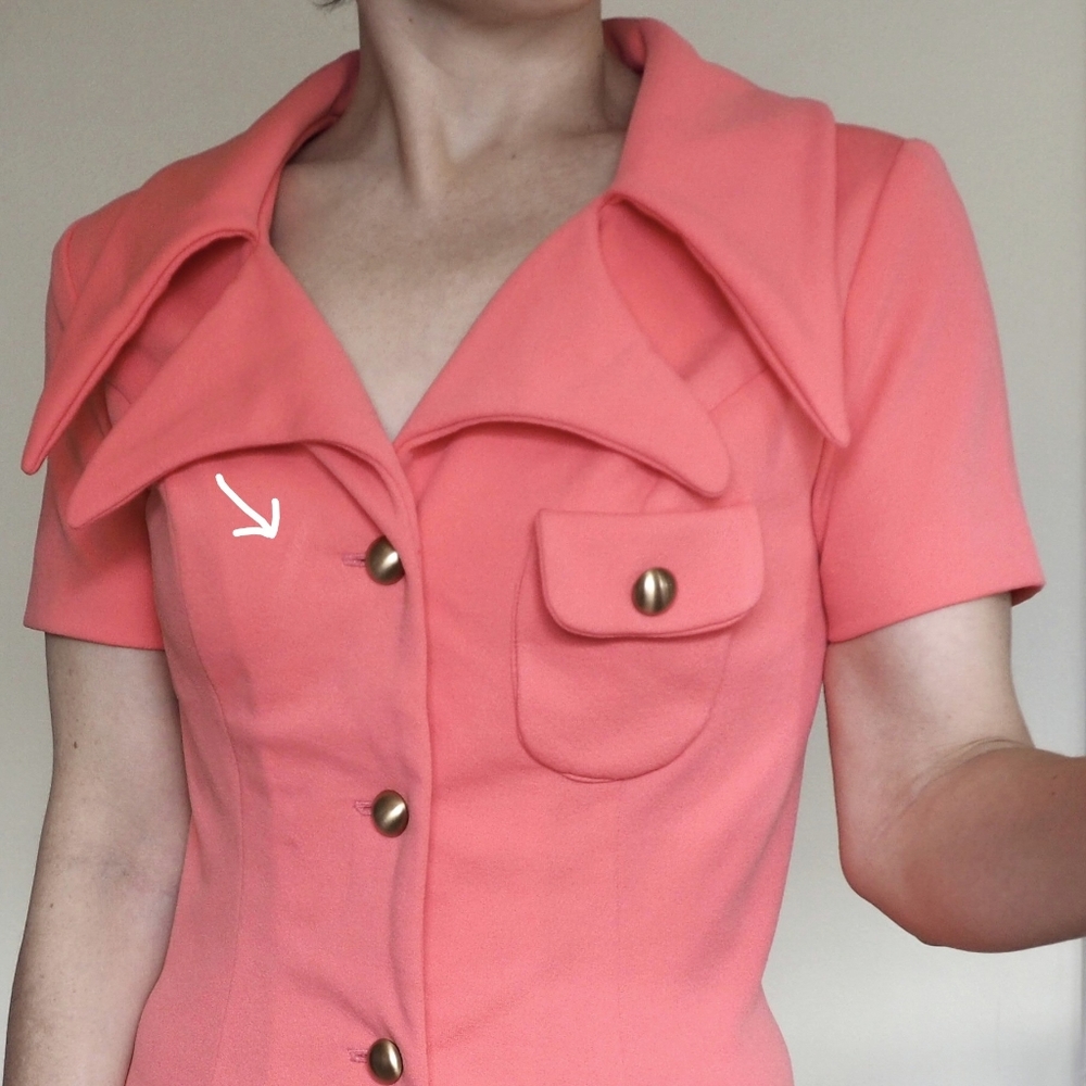 60s Vintage Double Dagger Collar Dress Lou-Ette Coral Above Knee Gogo Mod Twiggy - Picture 17 of 17